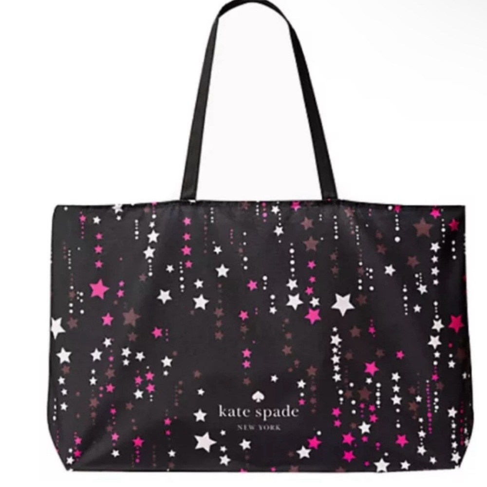 Kate Spade New York Black and Pink Starry Canvas Tote Bag